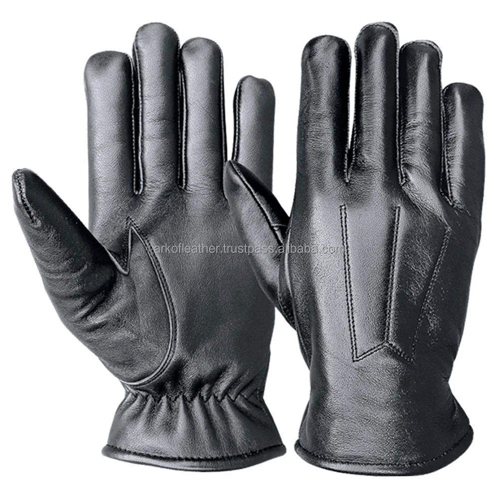 Custom Daily Life Sheepskin Warm Fashion Leather Gloves and Mittens Long Cuff Goatskin Black Leather Gloves