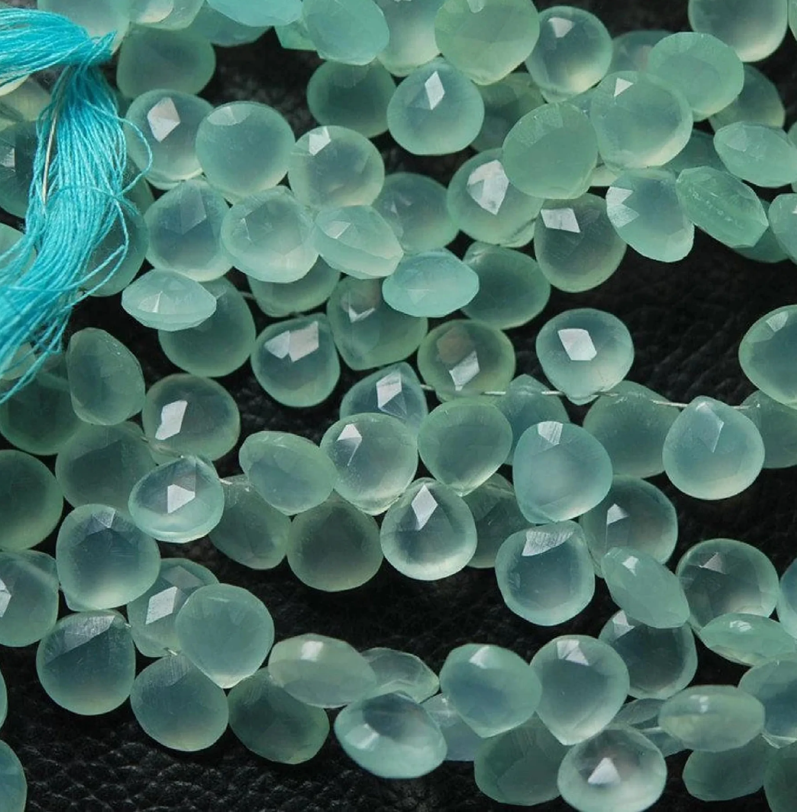 Natural Aqua Chalcedony Stone 8mm Faceted Heart Briolette Gemstone For Jewelry Making Loose Beads