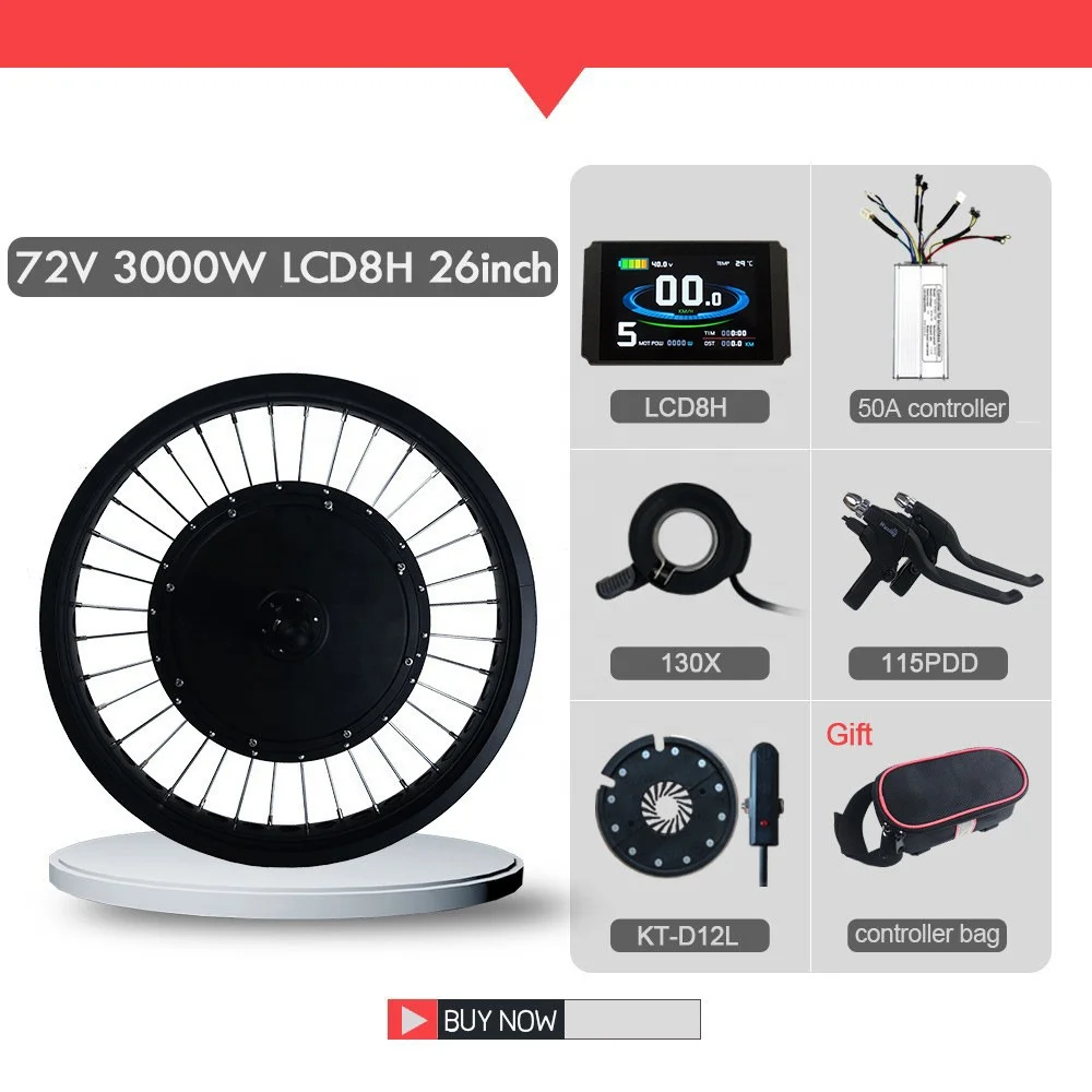 3000W 72V Snowmobile modified lithium battery power kit  rear drive card flying LCD8H color screen instrument bike kit electric