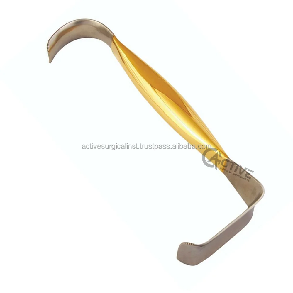 Breast Retractor Double Ended With Teeth 22 X 55mm 31cm Gold Plated Plastic Surgery Instruments Stainless Steel Reusable