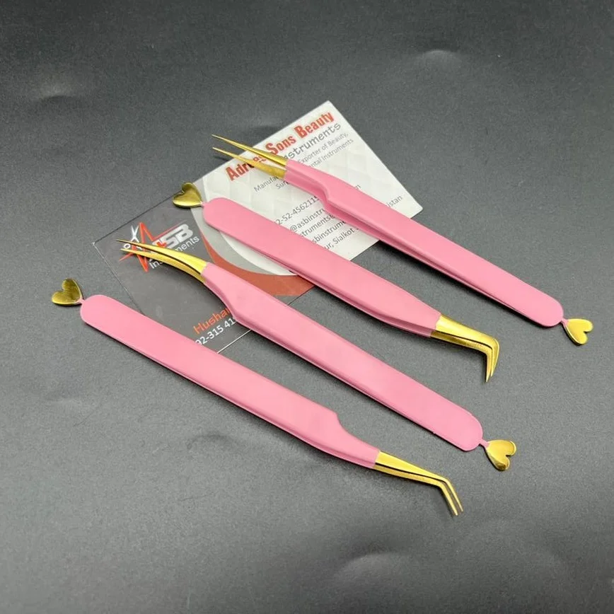 Lash Tweezers Private Label Baby Pink Matte Heart Design Japanese Stainless Steel Hand Tested Volume Eyelash Extension Tweezer