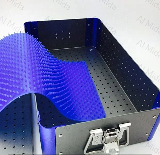 Aluminium Alloy Sterilization Tray case with Silicone mat Surgical Instrument By Al Mida