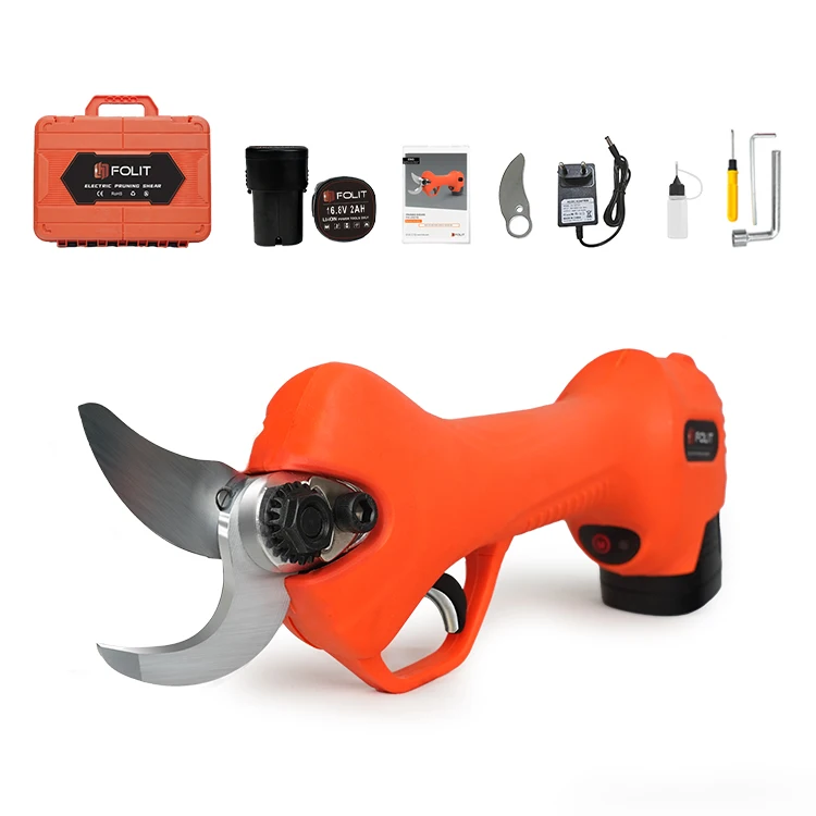 Professional grade 16.8V 2000mAh lithium battery powered 25mm diameter progressive cutting function electric pruning shear
