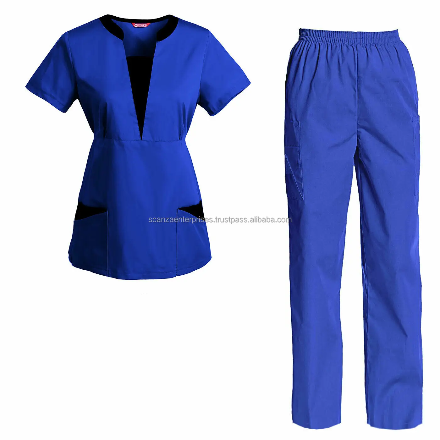 Hot Sale New Designs 3 Pockets Medical Nurse Scrub Uniforms for Hospital Staff Top Clothing Black Print Cotton