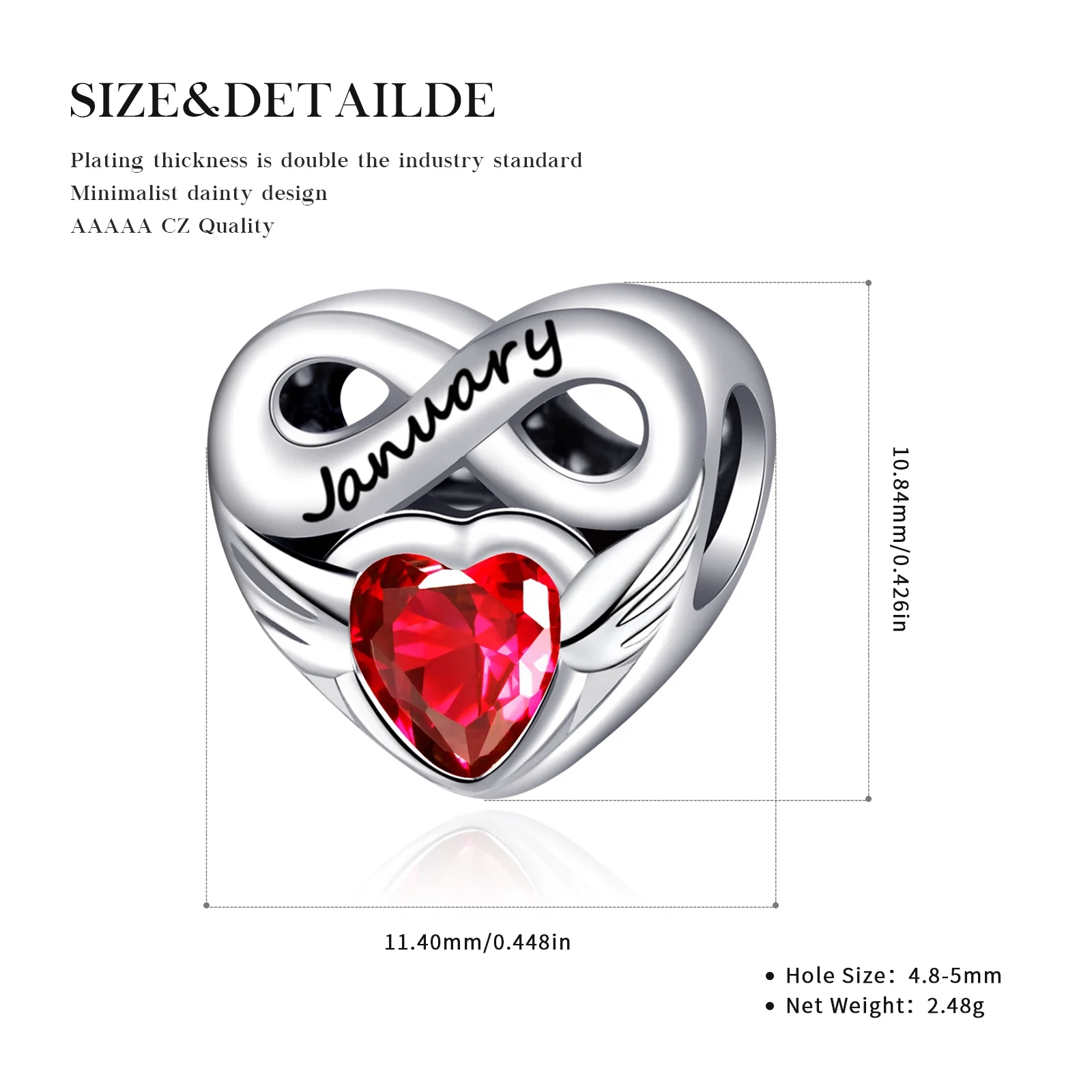 Original Birthstone Heart Charms Compatible With Bracelet  pandora Genuine 925 Sterling Silver For Women Jewelry DIY Making