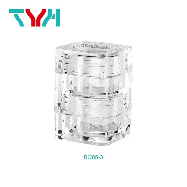 (BQ05-3) 10ML Square Shape Clear Color Cosmetics Jars, Stackable Small Jar (Cap + Middle + Base)