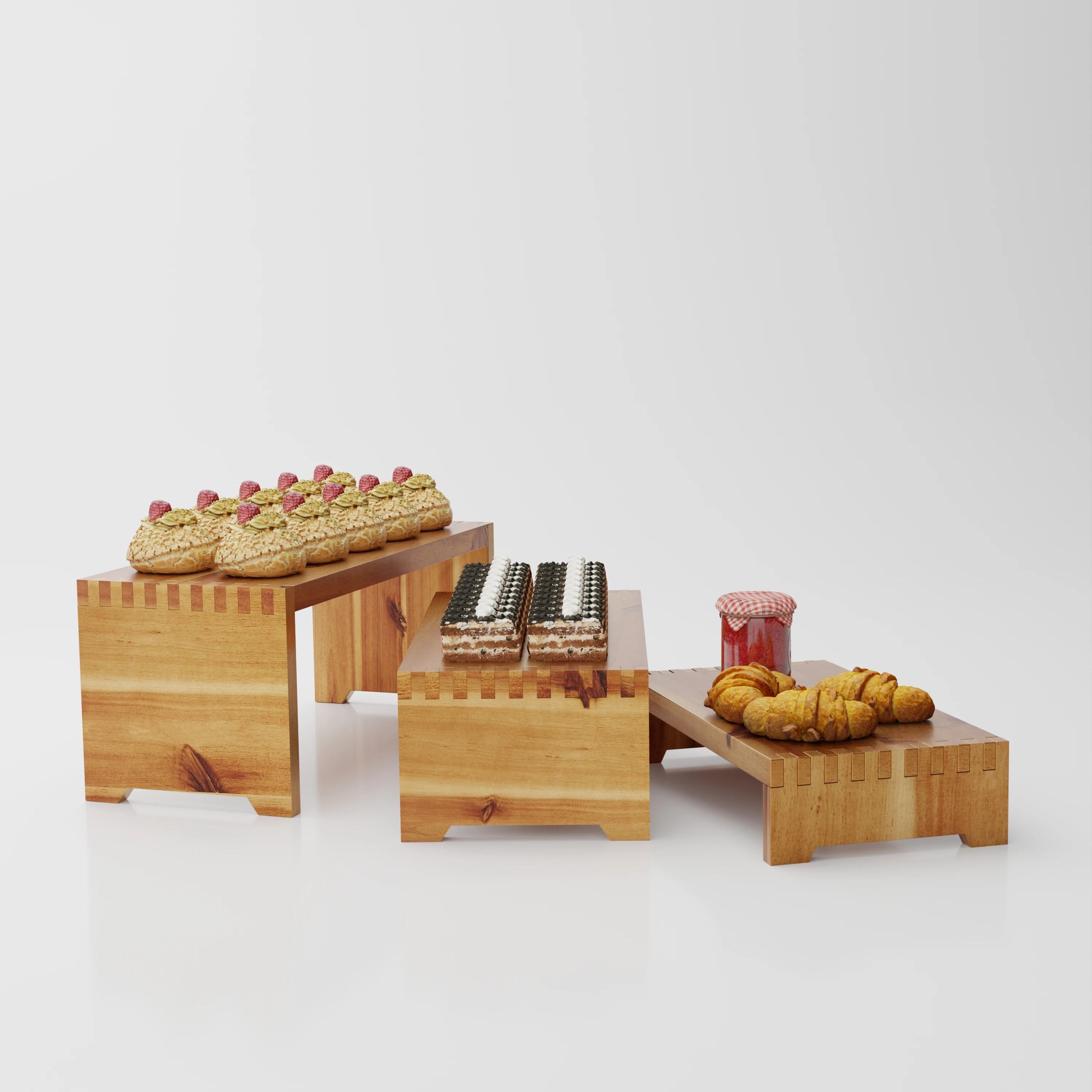 Durable Acacia Wood Buffet Food Display Stand with Cup Cake Organizer Tiered Shelf Riser for Catering Hotel Restaurant Supplies