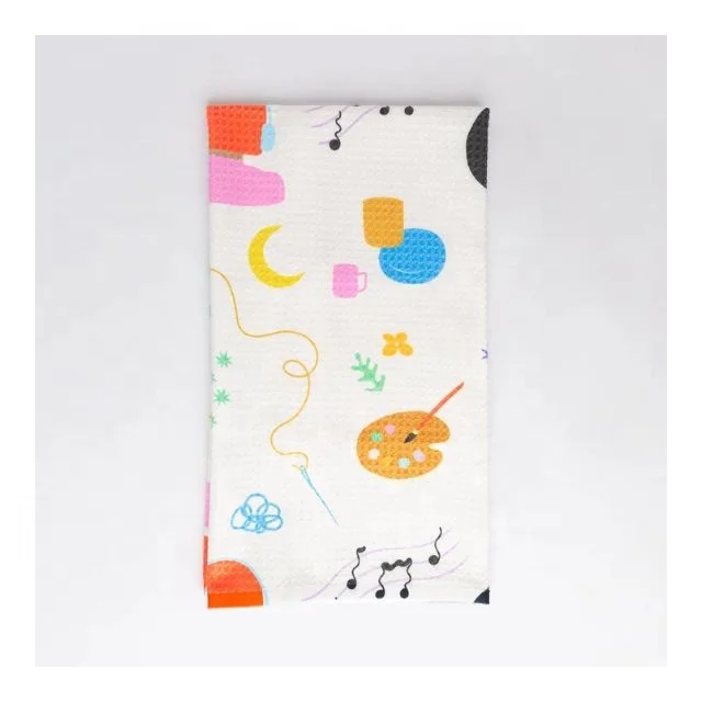 Moon Musical Notes Digital Printed Kitchen Anti Grease Efficient Soft Embroidered Cloth Home Washing Quality Dish Cleaning Towel