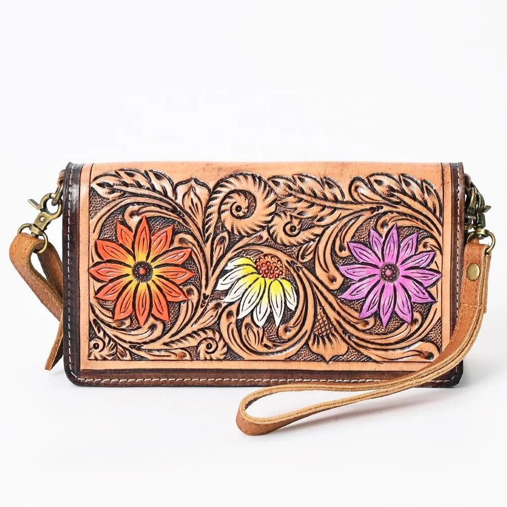 Stylish Handcrafted Genuine Tooled Leather Sling Handbag Organizer Hand Tooled Genuine Leather Western Women Bag