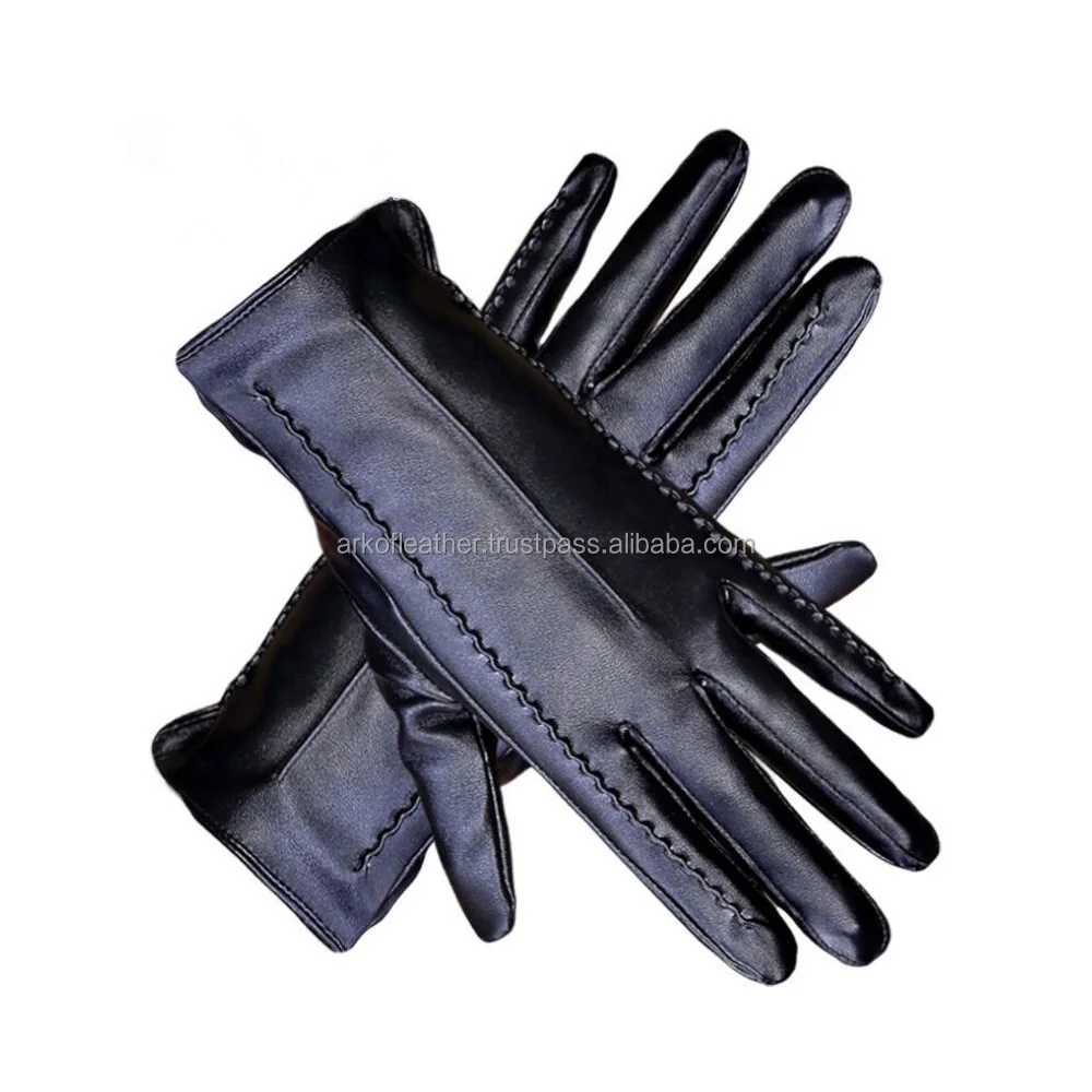 Custom Daily Life Sheepskin Warm Fashion Leather Gloves and Mittens Long Cuff Goatskin Black Leather Gloves