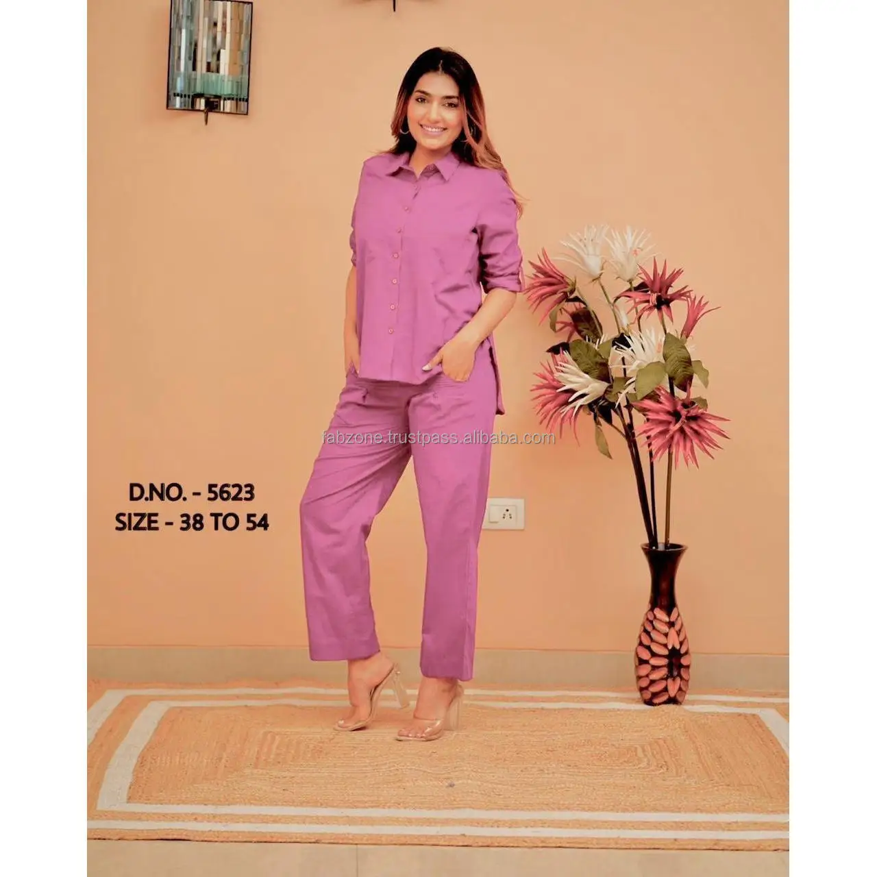 Beautiful Heavy Cotton Slub / cotton Flex (खादी) Best Quality fabric Cordset ( Short Length Shirt - 29”) With Wooden Buttons & L