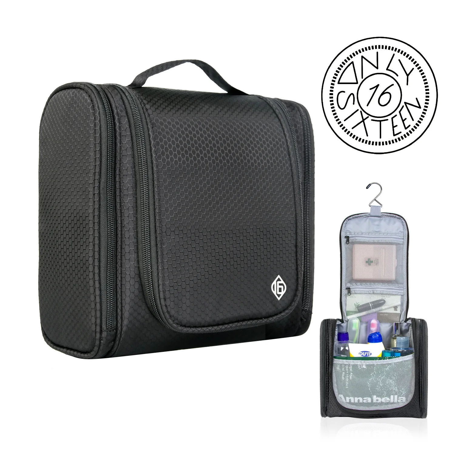 RPET Polyester Waterproof Makeup Toilet Bag Hanging Travel Toiletry Bag With Sturdy Hook