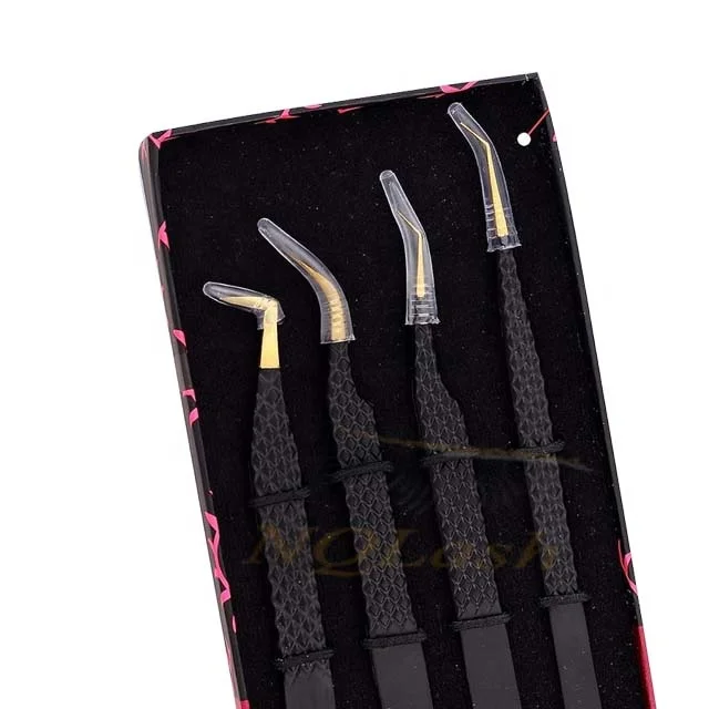 tweezers 90 degree for eyelash with Diamond grip fiber tip Private Label Custom Logo Volume Stainless Steel Lash  tweezers