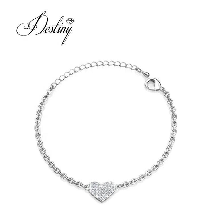 High Quality 925 Silver Love Heart Hand Bracelet Design 18K Gold Plated For Women With Austrian Crystal Destiny Jewellery