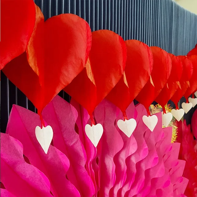heart shape of honeycomb paper garland for wedding decoration