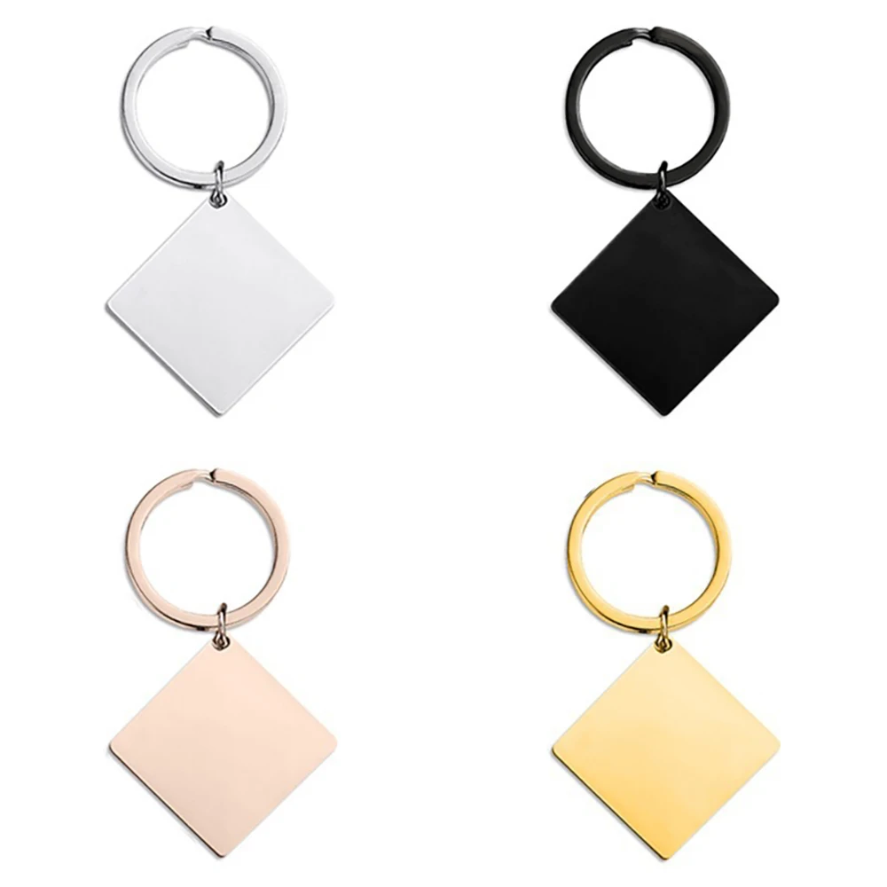 Square Double Hang Tag Keychain Mirror Polish Stainless Steel Engraved Blank Tag Jewelry Making Souvenir Durable Metal Keyring