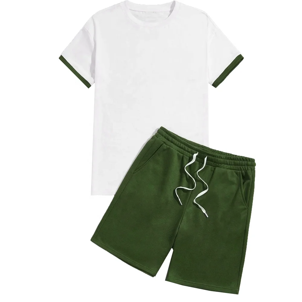 Mens Tee Shirt Short Set Custom Logo Summer 2 Piece Twin Set Thin Quick Drying Sportswear Short Sleeve Jogging Wear Tee OEM