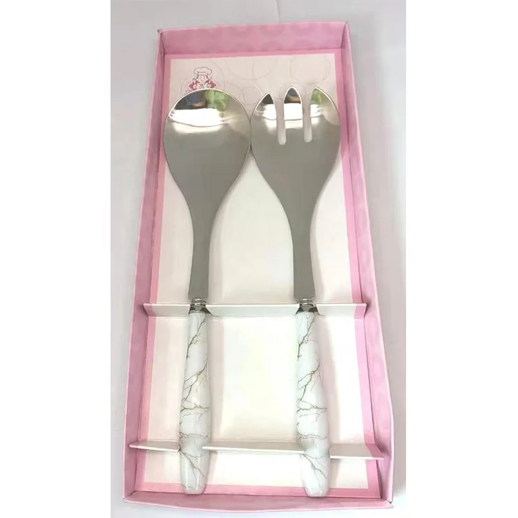Yangjiang Factory, Salad Serving Set, big spoon and fork, marble print handle, SEMTA Audit