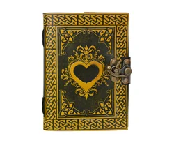heart Leather Journal Dairy Classic Leather Hard black With Yellow Cover Cotton Paper Bound Antique Book For Sketching Drawing