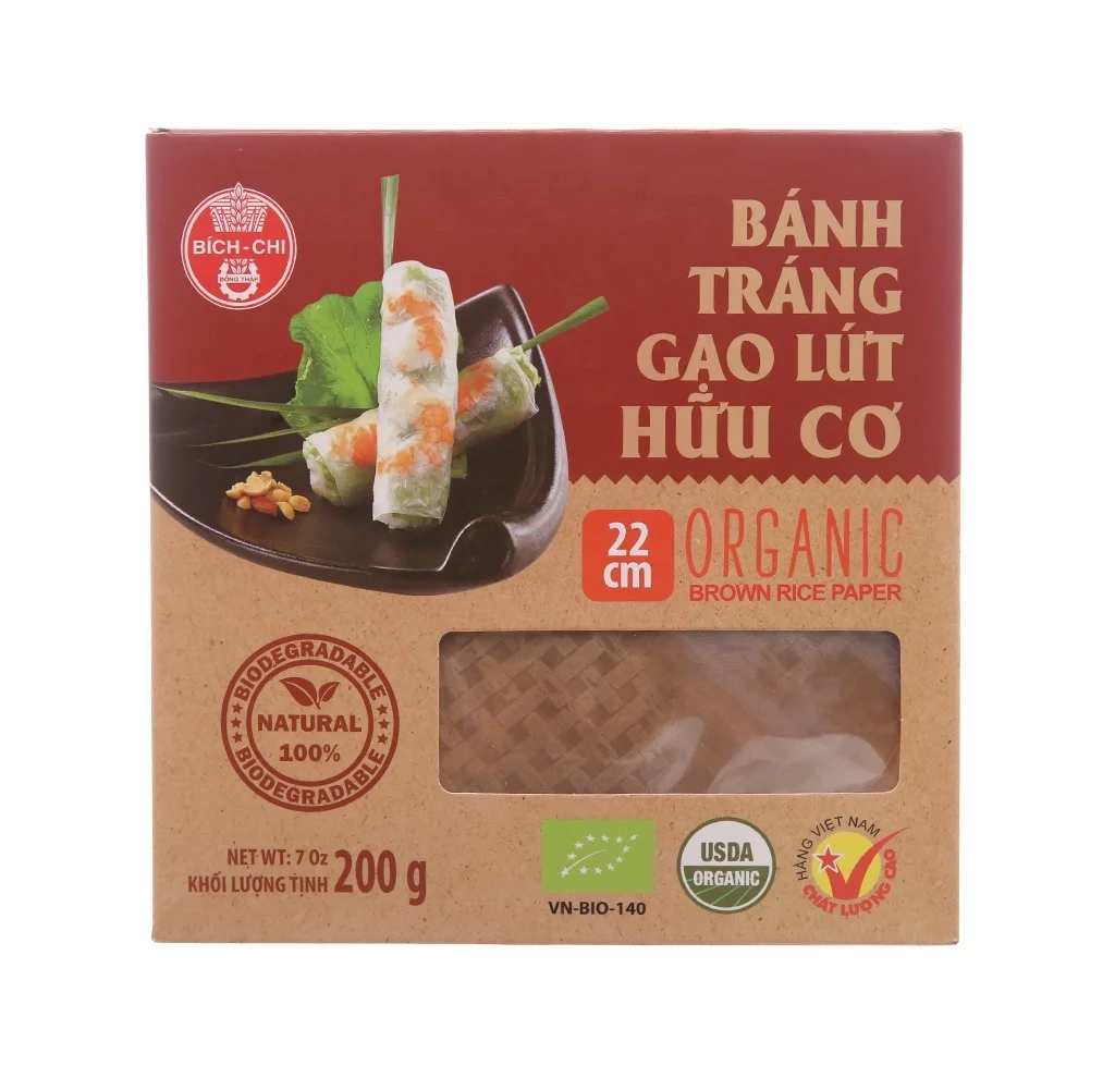 Vietnam Traditional Food Organic Brown Rice Paper 22cm For Spring Rolls