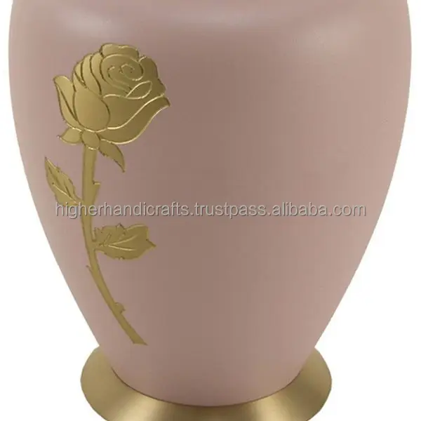 MODERN BEAUTIFUL PINK BRASS URN FLOWER ENGRAVED CREMATION for ASHES of ADULTS FUNERAL SUPPLIES