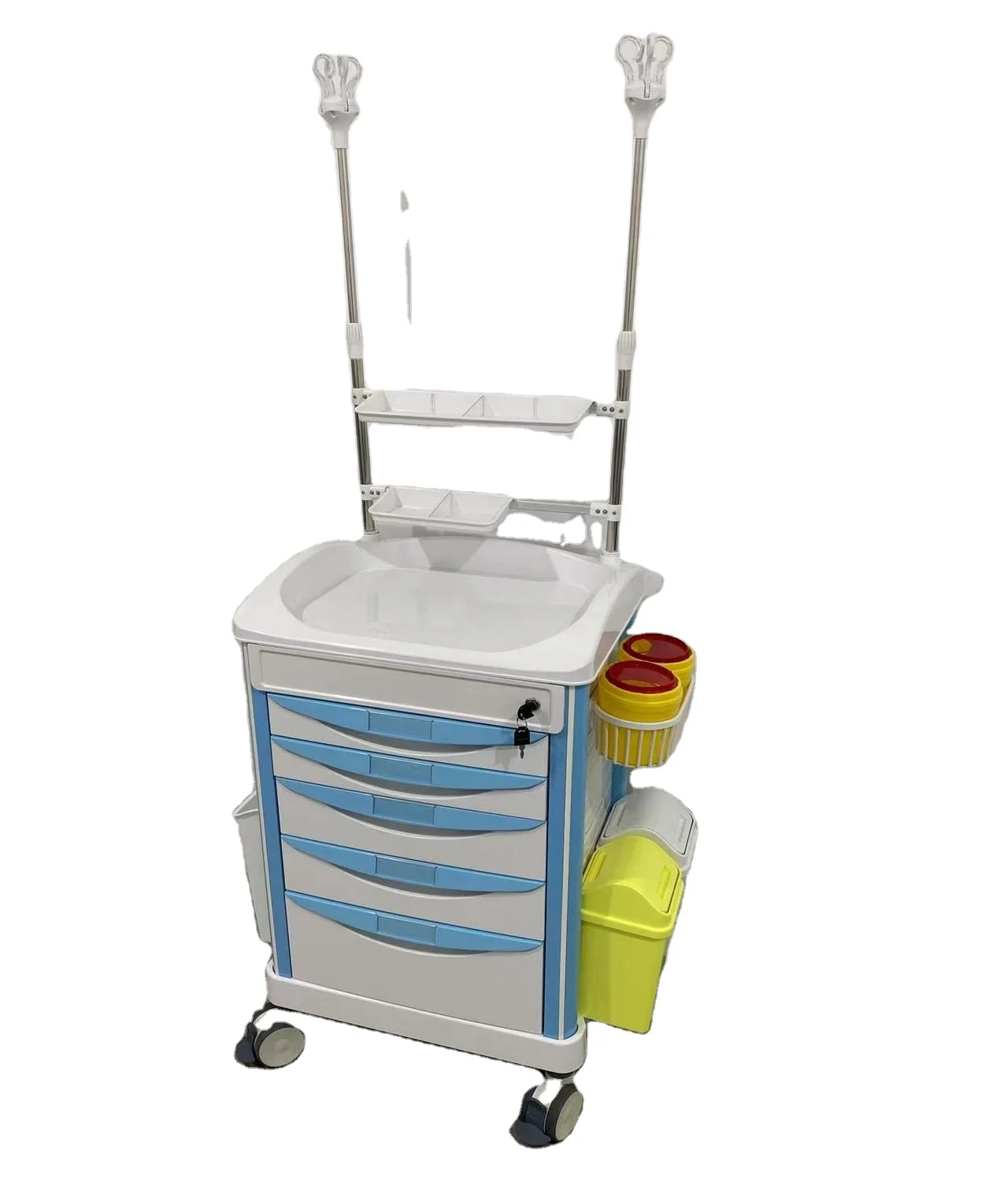 Best Selling Multi Functional Hospital Mobile Medical Drug Delivery Trolley with 5 Drawers & Accessories Direct Factory Price