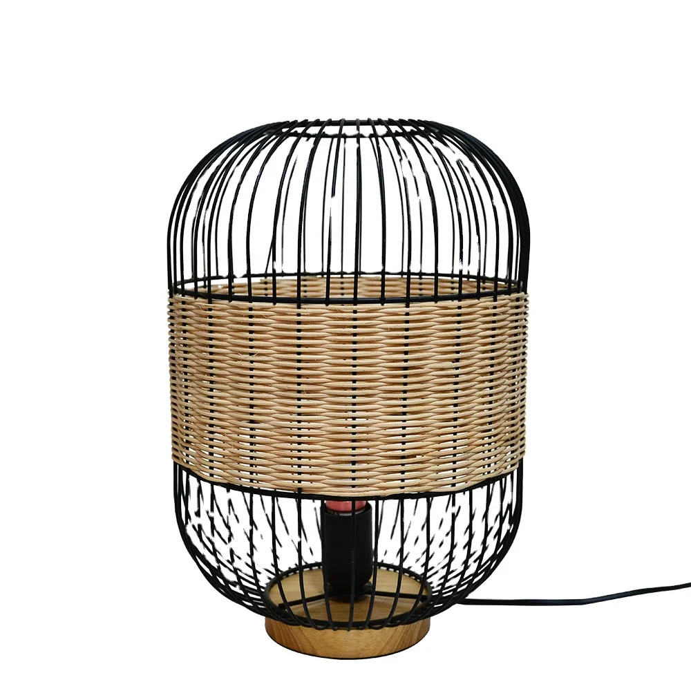 Factory Wholesales home decor handmade rattan lampe de table sans fil wooden table lamps Table lamp