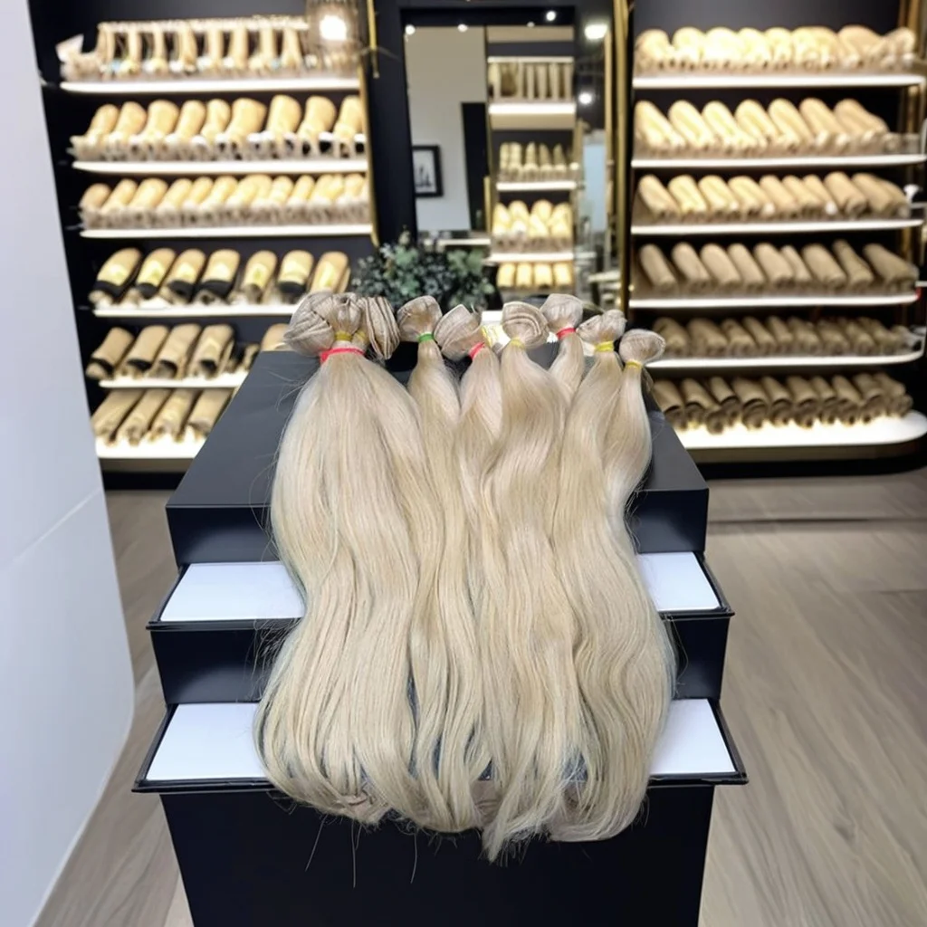 Wholesale Supply Best Quality 100% Natural Raw Remy Blonde Indian Virgin Human Hair Extensions 30 Inches Kinky Style Low Price