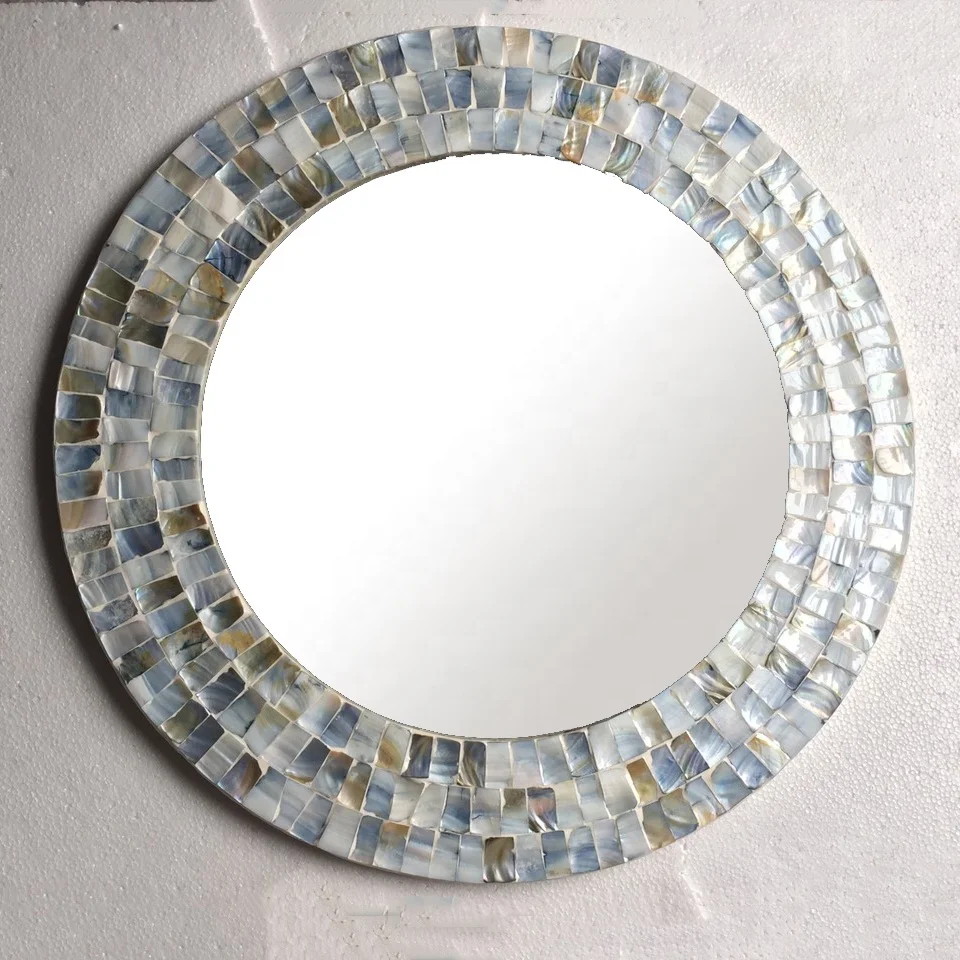 High quality new design round Mother of Pearl inlay wall mirror made in Vietnam