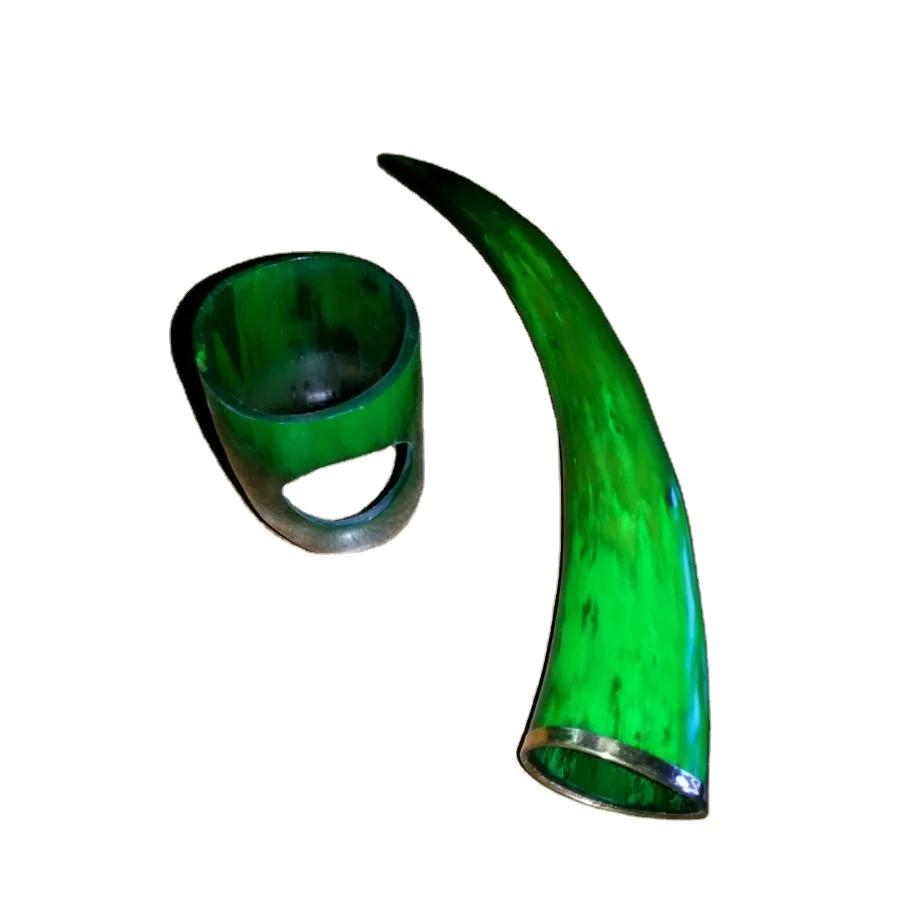 Barware Drinking Horn Green In Color Good Quality Wholesale Real Horn Glass Champagne Beer Viking Horn Custom Logo