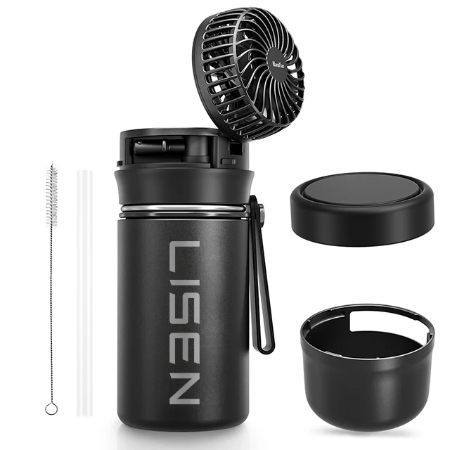 LISEN 12oz Convenience Double Wall Thermos Travel Sports Metal Stainless Steel Child Vacuum Flasks Water Bottles Fan