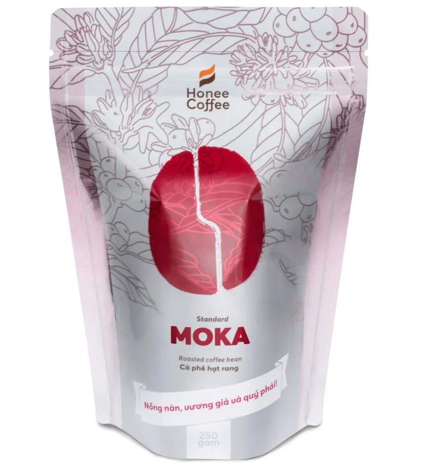 ROASTED COFFEE BEAN MOKA Standard 250G high quality, rich aroma with Honee Coffee brand from Viet Nam