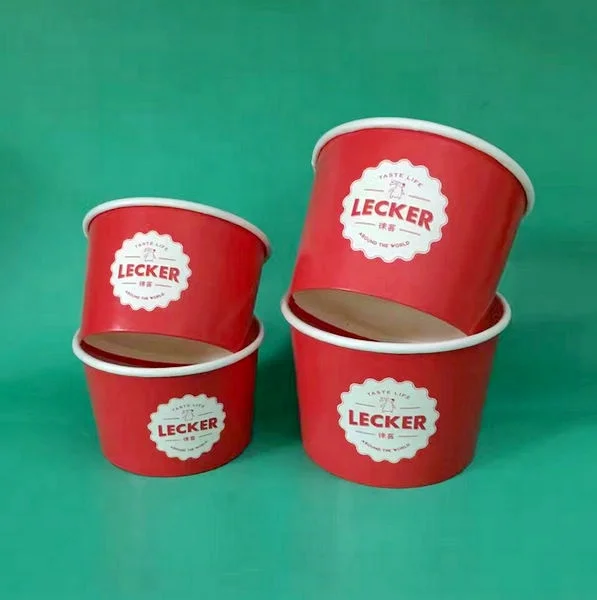 Logo printed custom ice cream paper cups with lids and spoon
