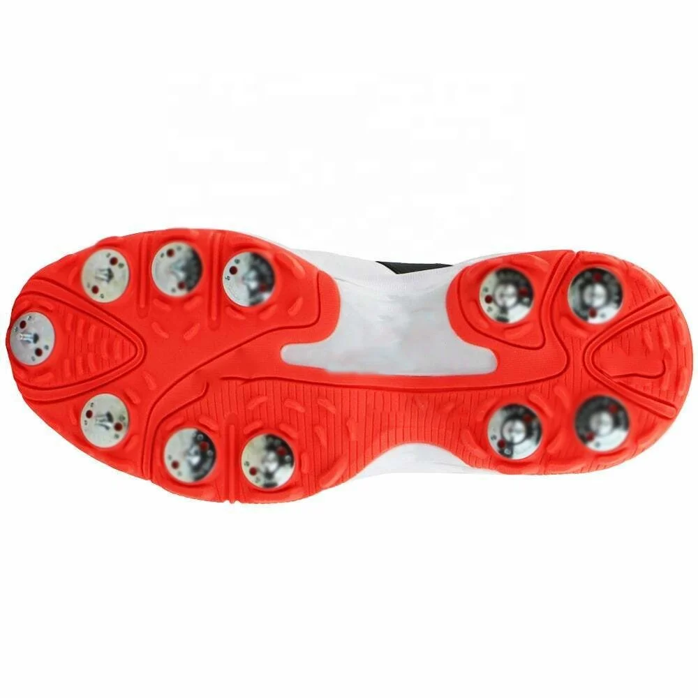 New Design Hot Sale Red Soles White Upper Professional Cricket Spikes Water Resistant Lining Men and Women Cricket Spikes Shoes