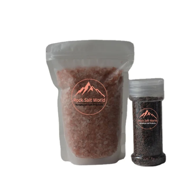Natural Pink Dark Edible Salt Food Grade Himalayan  Organic Natural  Fine Rock Salt With best Zipper And Salt Jar Private Label