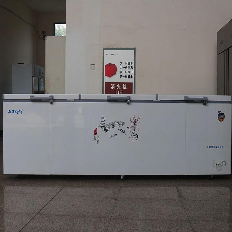Single-Temperature Chest Freezer for Grocery Store Deep Freezing Refrigerator with 3 Doors for Meat Storage