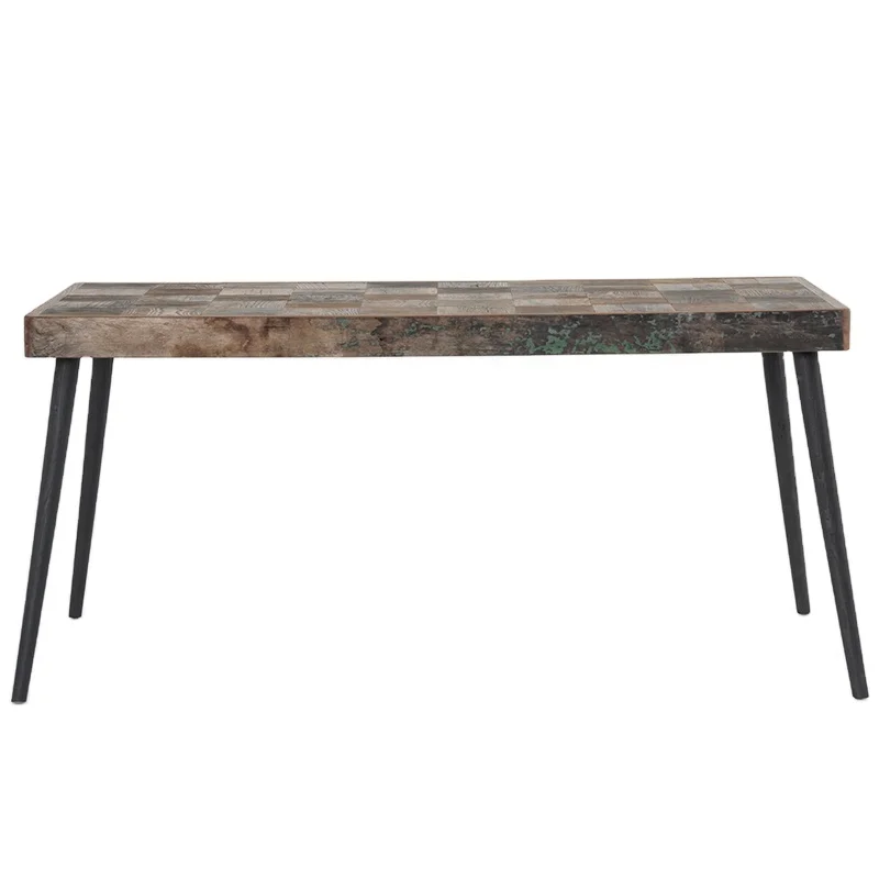
coffee shop/ restaurant/bistro dining table set wooden rectangular with with parquetry inlay top and tapered legs 