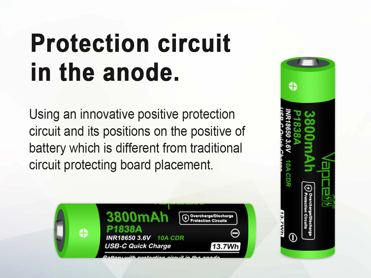 Высокая энергия Vapcell P1838A 18650 3800mah 10A USB-C Быстрая зарядка защищенная батарея 3 6 V Бытовая электроника электроинструменты для хранения