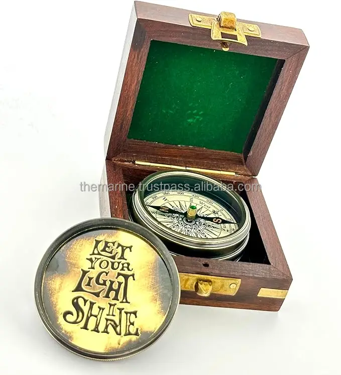 Brass Compass with Wooden Box Engraved Scripture Compass Religious Gift  Baptism Confirmation Graduation Gift