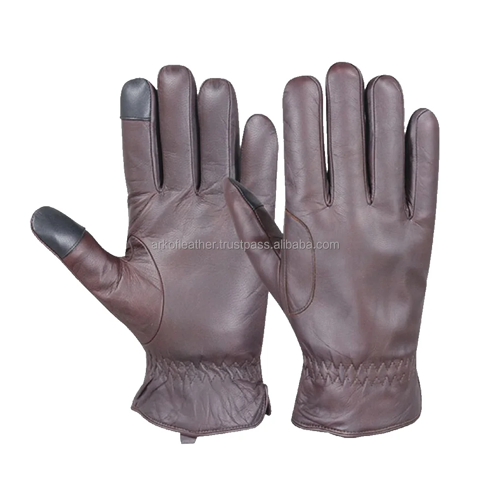 Custom Daily Life Sheepskin Warm Fashion Leather Gloves and Mittens Long Cuff Goatskin Black Leather Gloves
