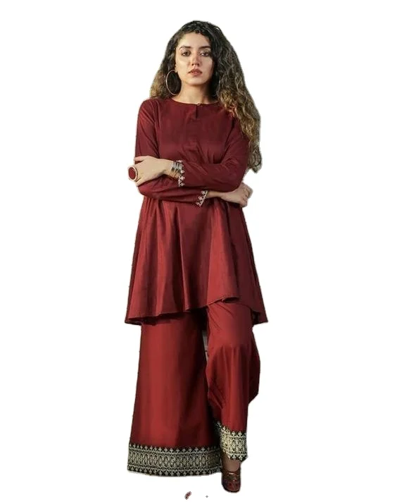 Mono-Color Co-Ord Summer dresses For Women  Stitched Kurta Design Trendy Stylish henna Color Suit Heavy fabric.