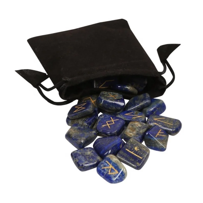 Wholesale Lapis Lazuli Runes Crystal Rune Stones Set Viking Elder futhark Divination Runic Symbols : Lapis Lazuli Rune Set
