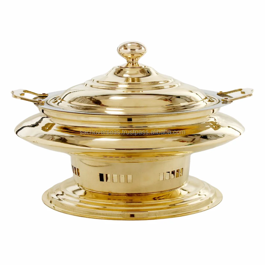 Super Quality 8 Litre Customizable Metal Chafing Dish With Floral Carving on Stand Traditionally Handmade