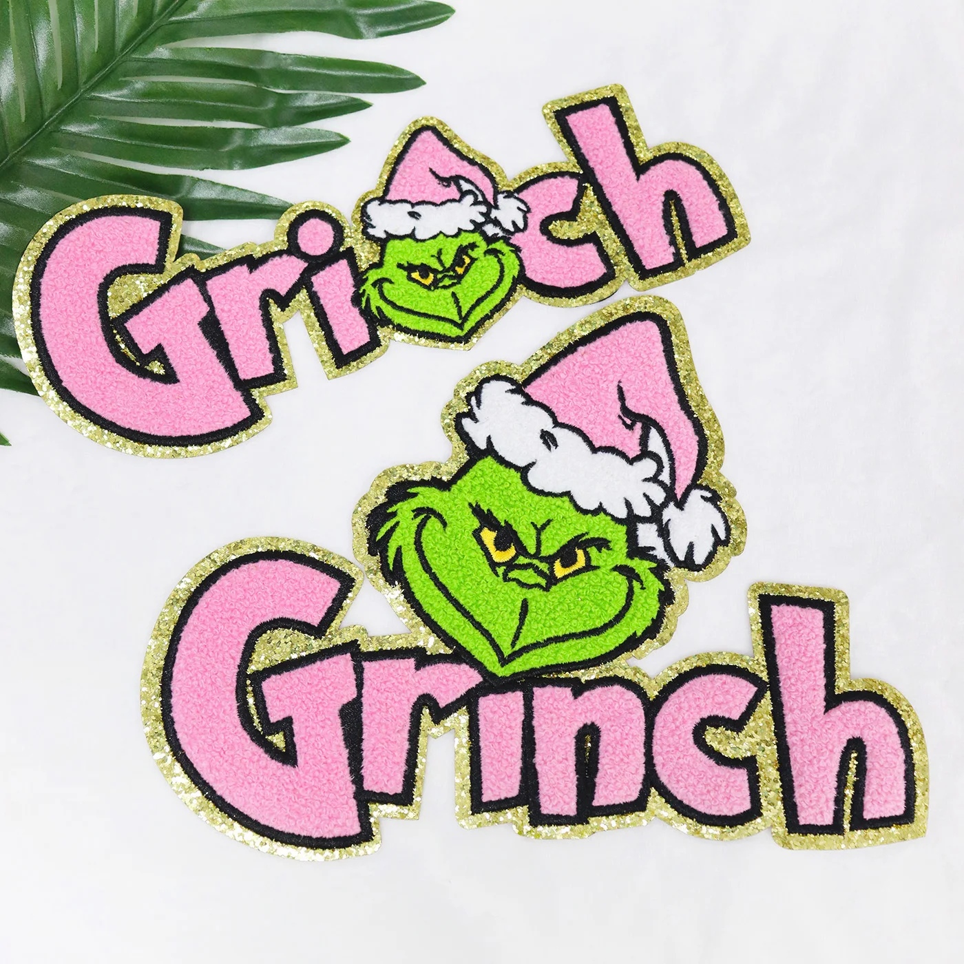 Wholesale Inventory Glitter Chenille Iron On Patches Large Logo Design Wholesale Embroidery Christmas Patches For Clothing