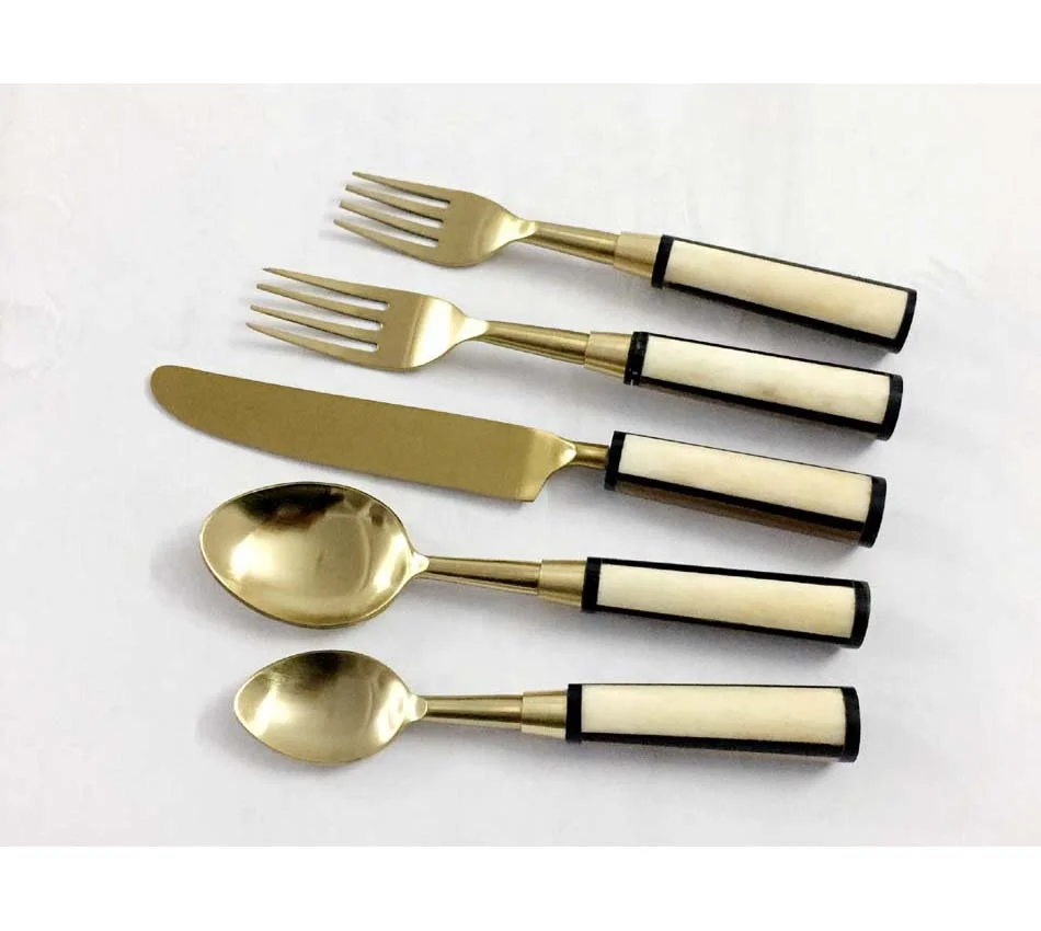 
 Новый дизайн, позолоченные столовые приборы под заказ, золотые столовые приборы с деревянной и комбинированной ручкой, золотые столовые приборы, Сделано в Индии  