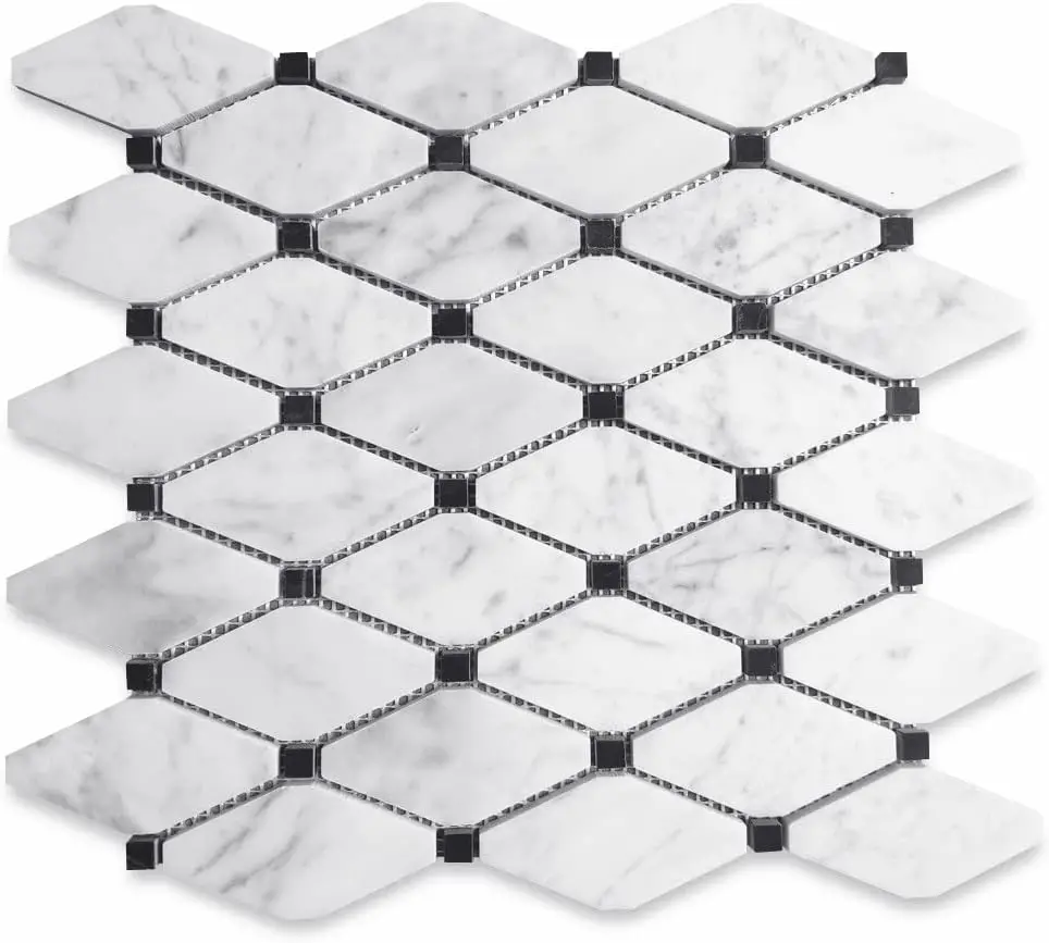 Белая и черная мраморная плитка для стен отеля Шахматная мозаика ванной Backsplash