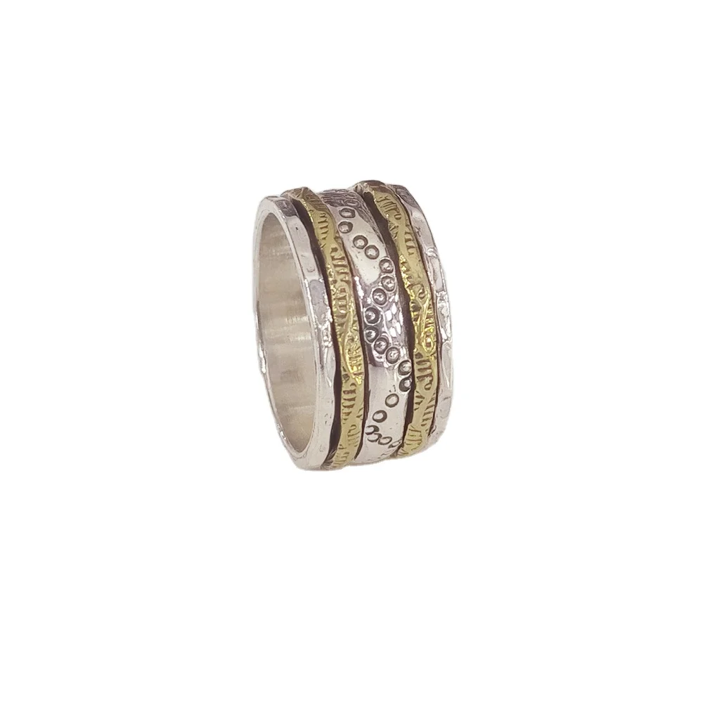 925 Sterling Silver Unique Two Tone Spinner Wide Hammered Silver Band Ring From Jewelry Supplier At Wholesale Factory Price Buy