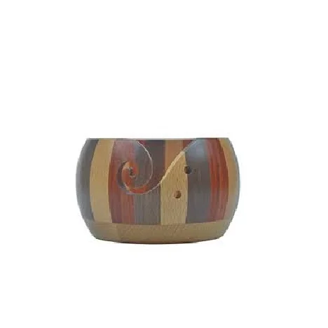 Low Cost Hand-Carved Wooden Yarn Bowl Brown Polished Mordent Design for Home Use and Needle Holder Storage