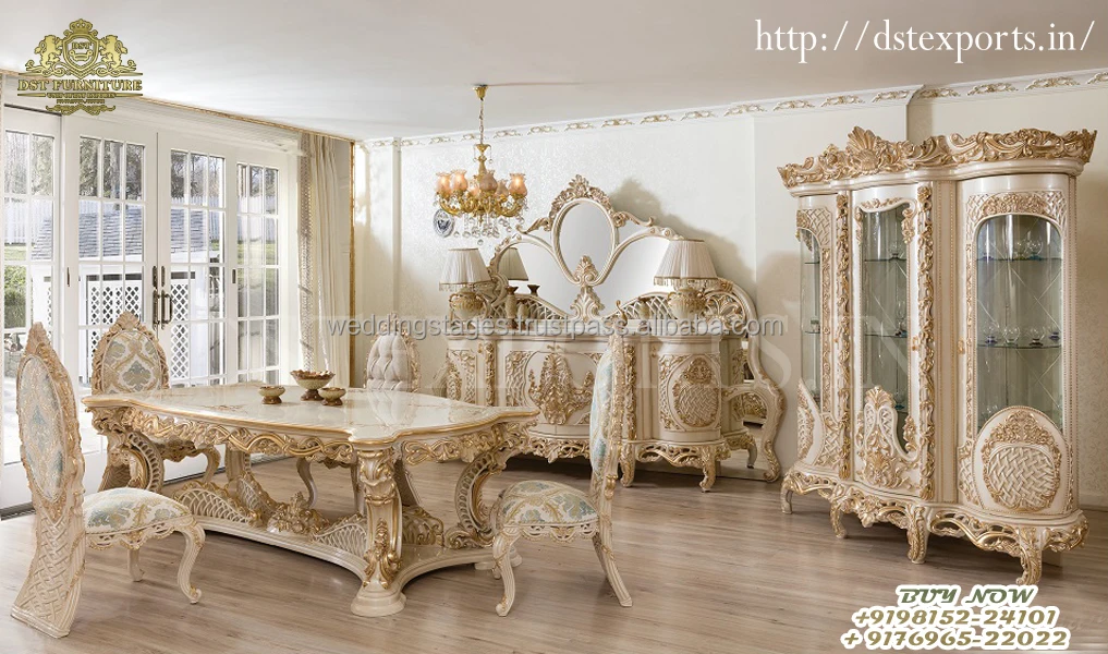 Роскошная золотая Глянцевая мебель для столовой Золотой резной красный обеденный стол со стульями традиционная Золотая