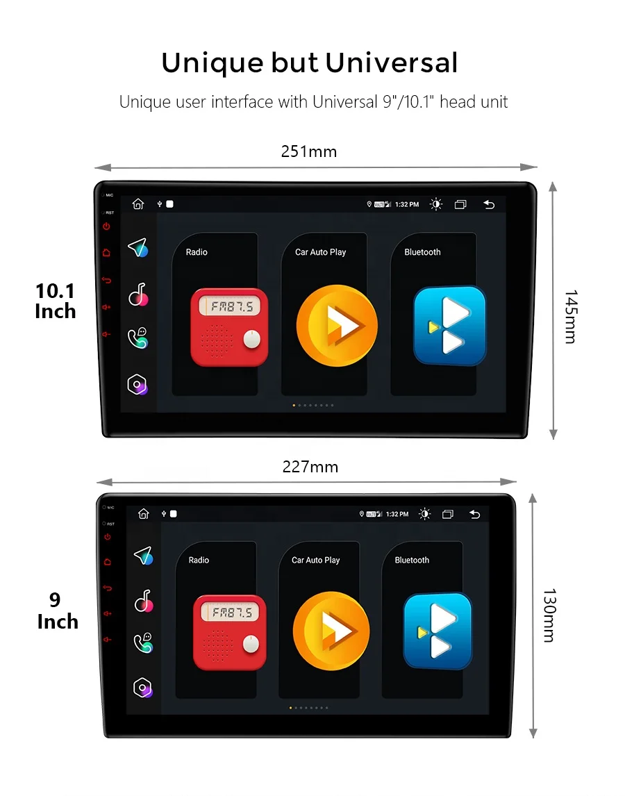 1024*600 Capacitive Touchscreen Universal Radio Screen with Multi-frame Choices Built-in Worldwide 4G Module Dual WiFi Band